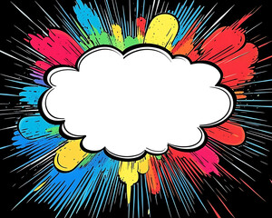 Colorful comic style speech bubble with explosive background 