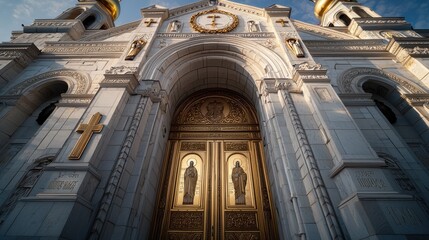 Obraz premium A high-resolution image of Saint Sava Orthodox Churchs main entrance,