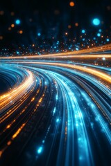 A vibrant digital abstract with colorful light streaks.
