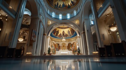 Fototapeta premium High-resolution photo of the Saint Sava Churchs intricate mosaics and religious icons inside the main dome,