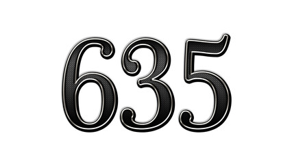 black metal 3d design of number 635 on white background.