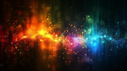 Fototapeta premium Lumières scintillantes et colorées sur fond noir, arrière plan, fond graphique, effet de flou et de bokeh