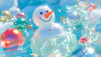 Obraz premium Melting Snowman Christmas Card: Symbol of Global Warming Effects