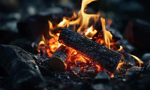 Burning logs in firepit creating warm and welcoming atmosphere : Generative AI