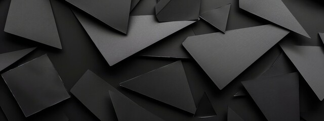 Fototapeta premium Black Background with Angular Geometric Shapes and Patterns for Design, Banner Template. White Space in the Center for Text, Abstract Geometric Wallpaper for Stylish and Modern Visuals.