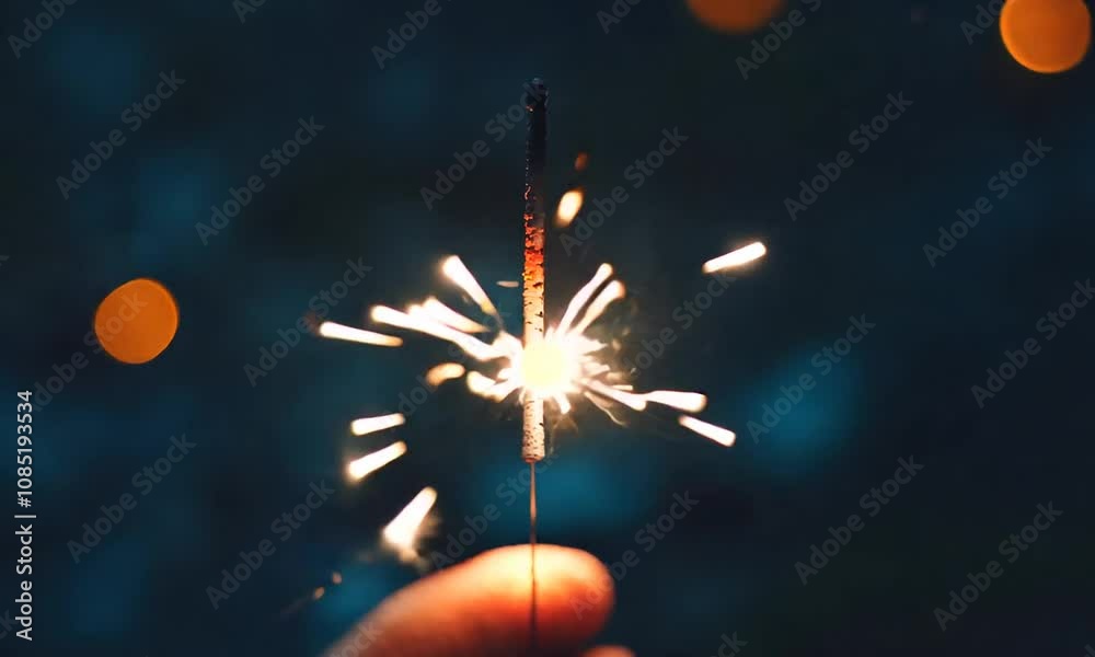Poster closeup of a sparkler firework with glowing lights for celebrations and festive occasions : generati