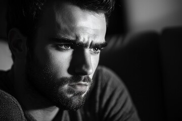 Obraz premium Contemplation in Shadows: A Portrait in Black and White