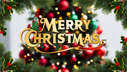 Merry christmas, With christmas tree and decoration, ornaments