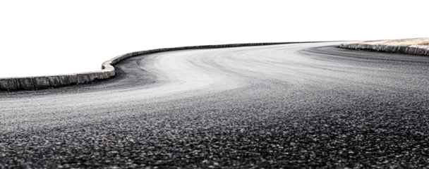Winding curved asphalt road isolated on white background