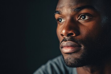 Contemplative Expression: A Close-Up Portrait of a Man in a Dimly Lit Setting