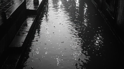 Obraz premium Rainy day canal, monochrome.