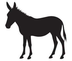 Silhouette of a donkey, Donkey silhouette isolated on white