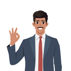 Businessman giving an OK sign. Flat Vector Character Isolated.