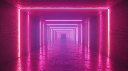 A neon-lit corridor with vibrant pink lights creating a futuristic ambiance.
