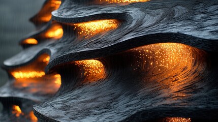 A sculptural design featuring flowing forms illuminated by glowing elements.