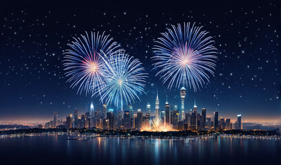 Fototapeta premium fireworks over the river