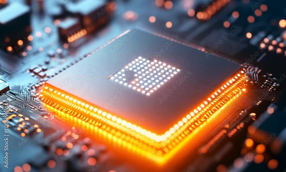 Aufkleber Close up of a glowing microchip on a circuit board showcasing modern technology innovation : Generative AI