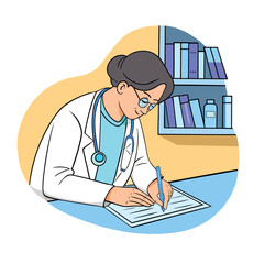  A female doctors taking notes vector illustration on white background