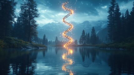 Obraz premium Magical spiral light over tranquil lake.