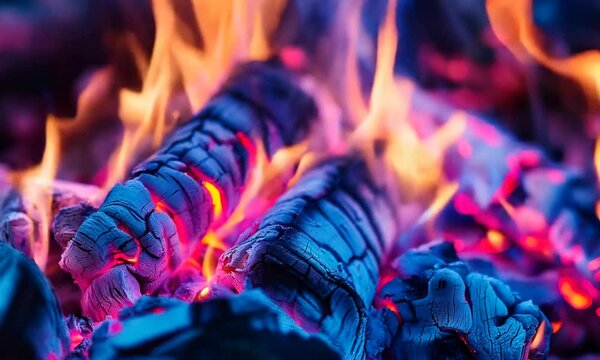 Captivating CloseUp of Glowing Hot Embers and Flames in Fireplace : Generative AI