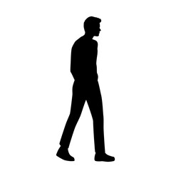 Vector silhouette of man walking,  profile, business people, black color,  isolated on white background