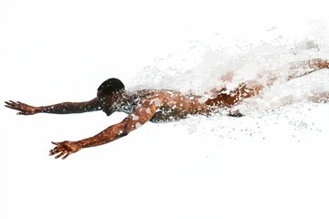 Fototapeta premium Swimmer diving into water with splash.