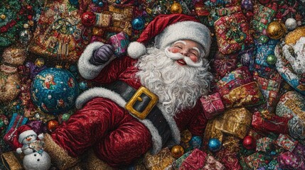 Fototapeta premium Holiday collection with Santa, snowman, baubles, and gifts. Beautifully detailed vector design for cards and decor.