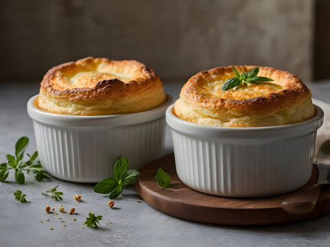 Classic French Cheese Souffl&eacute; Recipe: Capture the elegance of a French cheese souffl&eacute;, golden and puffed up in a ramekin.