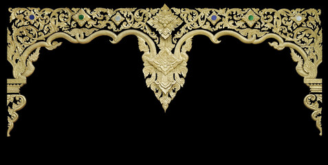 Thai lines gold patterns isolated on black background. This has clipping path.