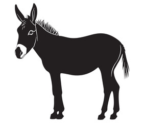 Silhouette of a donkey, Donkey silhouette isolated on white