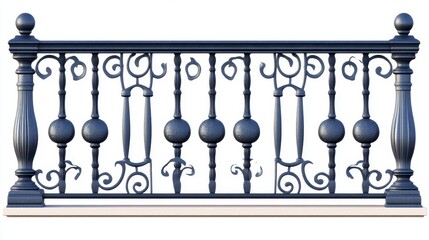 Intricate wrought iron balcony railing, ornate patterns casting soft shadows, blank background for copy