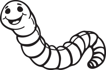 Cheerful Worm with a Big Smile - Black Line Art Illustration on White Background

