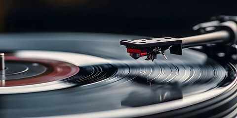 A close-up of the needle of a turntable touching down on a vinyl record