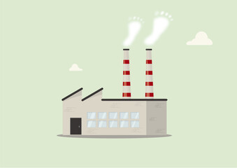 Industrial Factory Carbon Footprint Environmental Impact Illustration. Carbon footprint smoke rising from industrial chimneys represents carbon footprint and air pollution. Carbon footprint vector