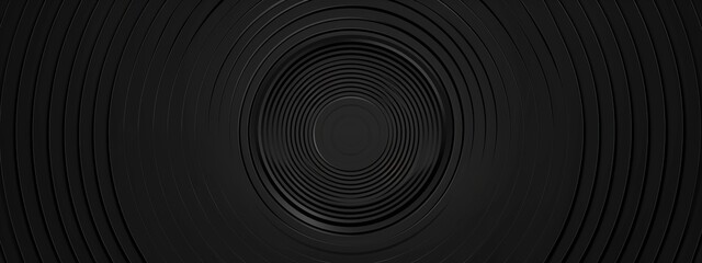 Obraz premium Concentric circles on black background with copy space for design. Ideal for modern banner templates, abstract dark circular pattern wallpaper, simple dark abstract background.