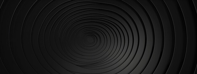 Obraz premium Minimalist abstract wallpaper with concentric circles on a black background. Banner template with white space for text, ideal for modern and professional design purposes.