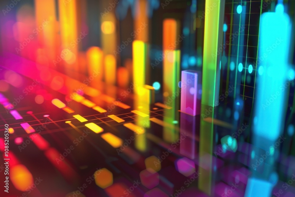 Poster abstract bar graph with a colorful design is rapidly growing on a grid background