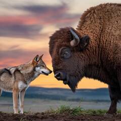 Fototapeta premium bison and wolf