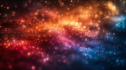Obraz premium Lumières scintillantes et colorées sur fond noir, arrière plan, fond graphique, effet de flou et de bokeh