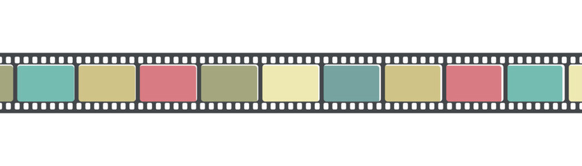 Colored long film strip tape. Cinema and filmmaking concept. Vector illustration
