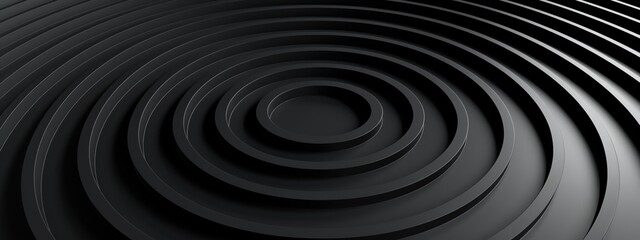Abstract minimalist composition with concentric circles on black background. Featuring white space in the center for text, ideal for design templates and modern banners.