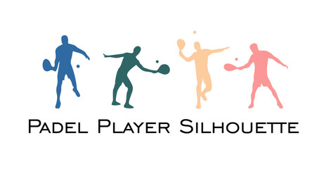 Set Padel  player vector colorful silhouette on isolated background