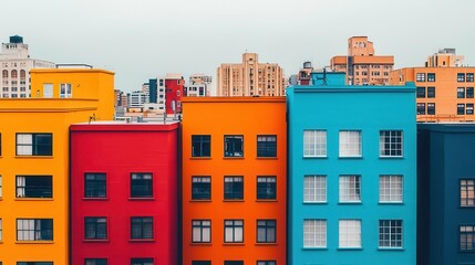 Brightly colored city streets where buildings shift and change hues, visualizing an imaginative urban landscape