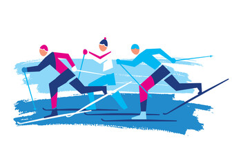 

Cross Country Skiers.
A stylized drawing of three cross-country ski competitors. Vector available.