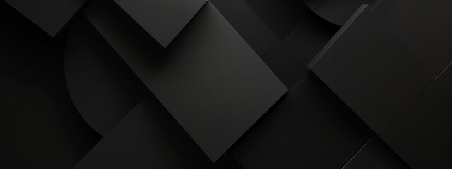 Fototapeta premium Black Background with Curved Lines and Squares for Design Banner Template, Featuring Abstract Minimalist Wallpaper with Copy Space on Black Background