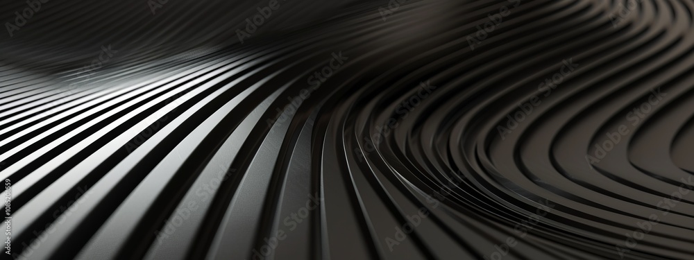 Aufkleber Black background with curved lines for design. Banner template with white space in the center for text. Ideal for minimalist abstract wallpaper and modern digital projects.