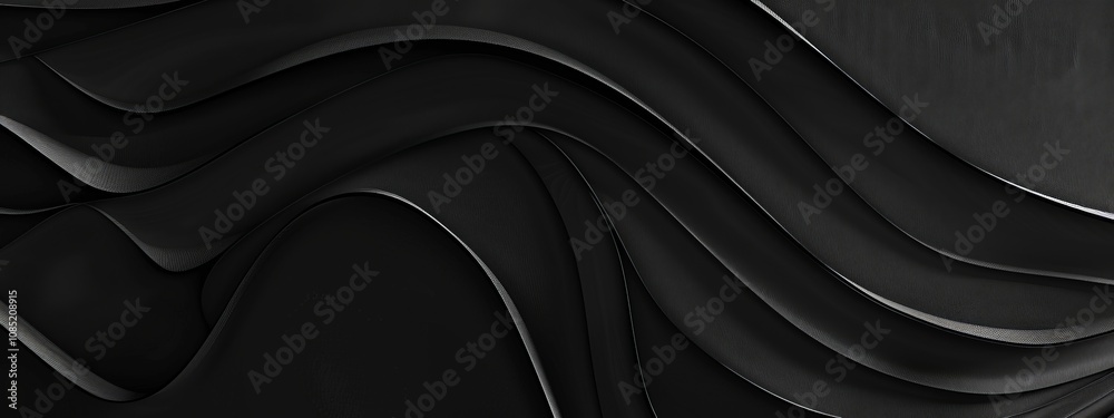 Poster Black background with curvy lines for design, banner template. White space in the center of the page for text. Minimalist pattern wallpaper with copy space.