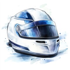 Fototapeta premium A sleek racing helmet with a glossy finish and modern design, perfect for automotive-related projects, advertisements, or articles focusing on motorsports, safety gear, and racing culture,