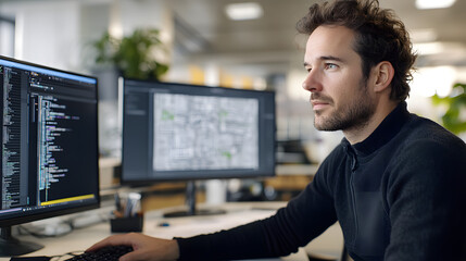 Electrician optimizing lighting design for low-energy consumption in offices.