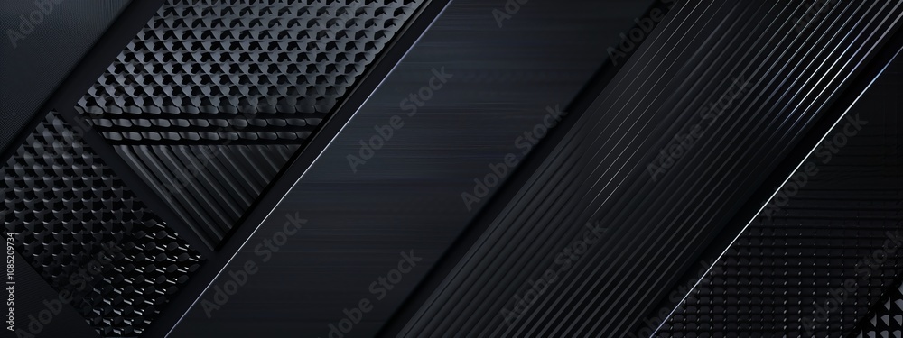 Poster Diagonal grids on a black background, minimalist design banner template with white space for text. Suitable for dynamic and modern presentations, websites, and digital designs.